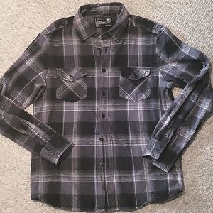 Flannel black white and gray button down shirt young mens size M